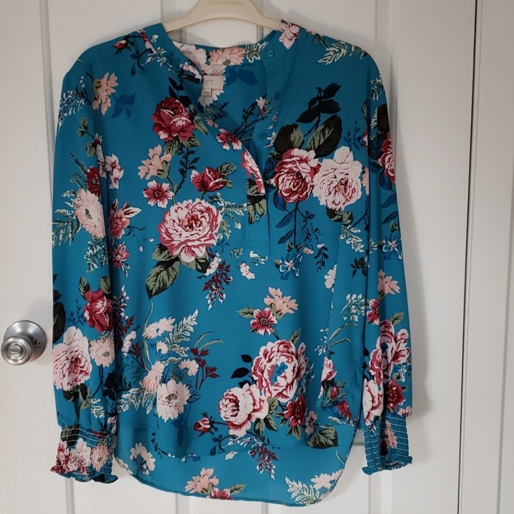 LOFT Floral Blouse in Blue and Pink